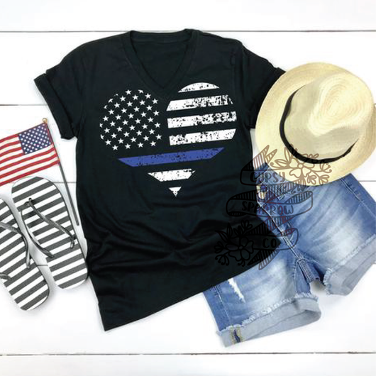 Blue Line Heart Tee