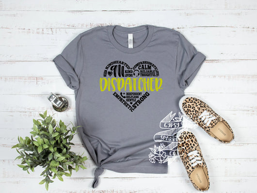 911 Dispatch Word Art Heart Tee