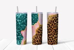 Leopard Aqua Glitter Tumbler