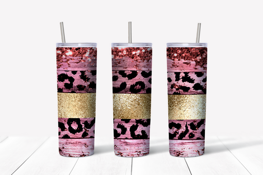 Leopard Rose Gold Stripe Tumbler