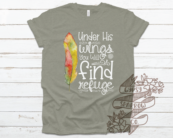 Under His Wings Feather Tee